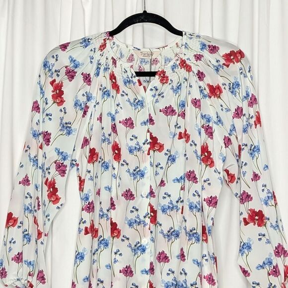 Tucker Classic Blouse English Garden Trilogy in Crepe de Chine Silk Top - Picture 2 of 8